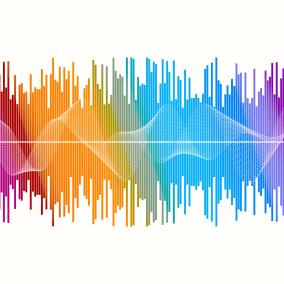 Bars suggesting digital sound waves along horizontal axis, colorful