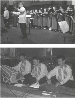 Joel Navarro conducting the Congregational Song Festival at Union Church Mantle, with the Church of Manila, with the church choir