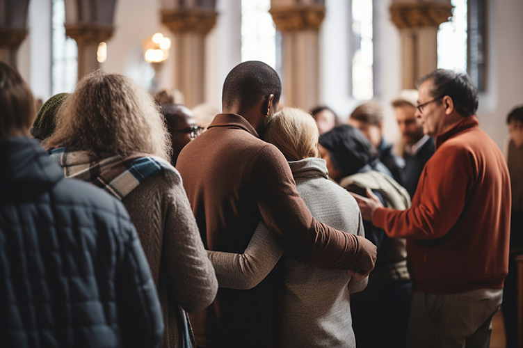 congregation hugging