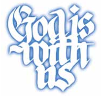 God is with us white with blue outline