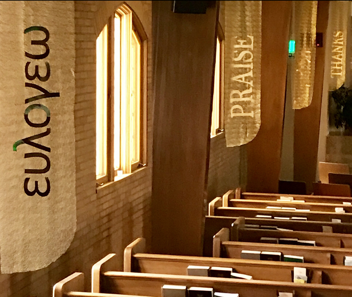 banners along side of sanctuary
