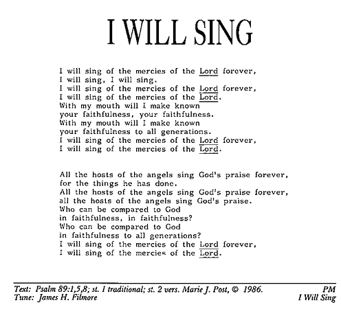 Lyrics to I will sing