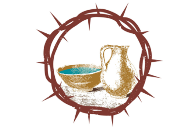 Crown of thorns with bowl of water and pitcher