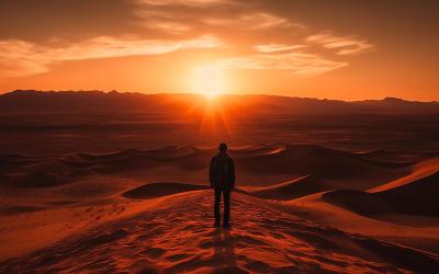 Person standing alone in a desert 
