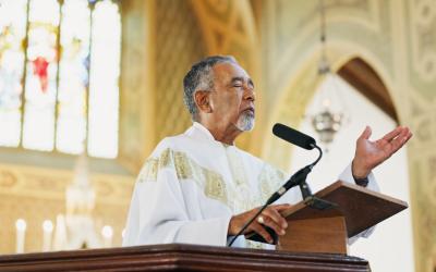 Pastor leading in prayer