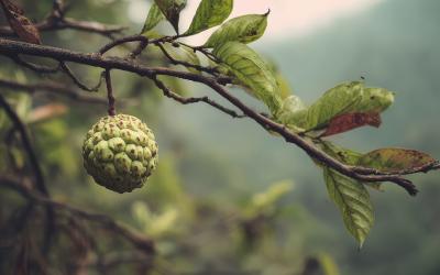 Custard Apple Fruit Hanging from Tree Branch