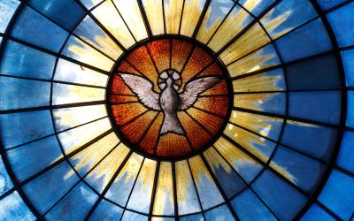 Blue Stained Glass with Dove