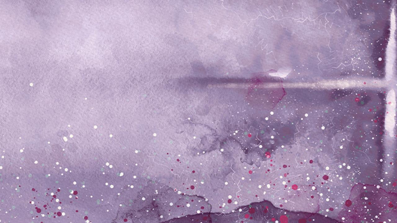 cross against abstract lavendar background
