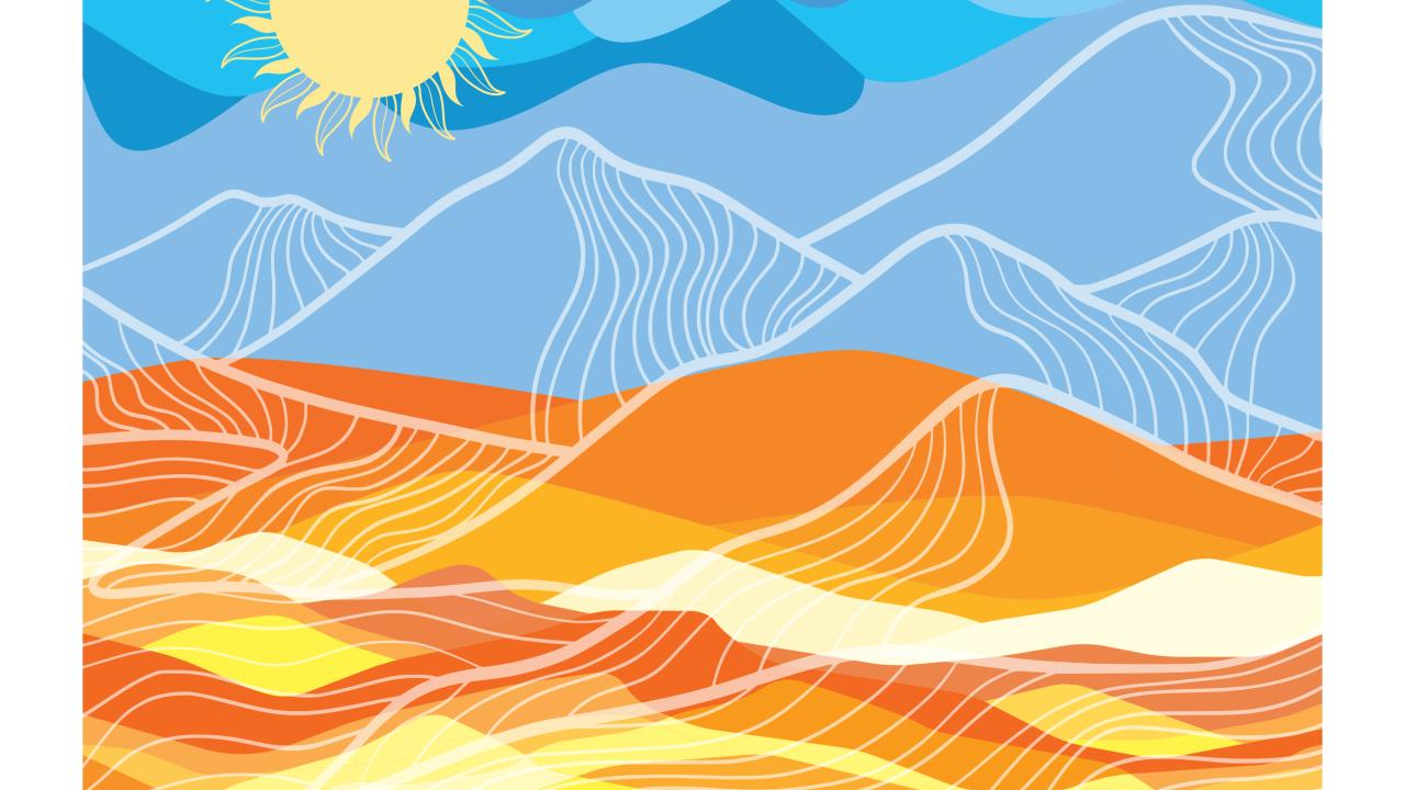 graphic of desert landscape with sun