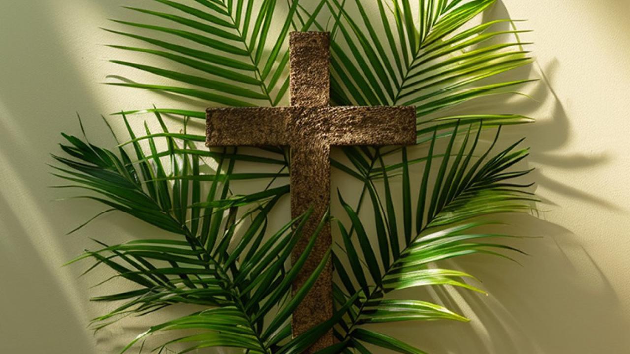 Cross and palms