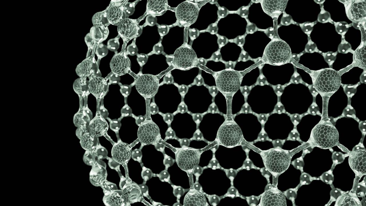3D molecular structure with interconnected atoms and bonds