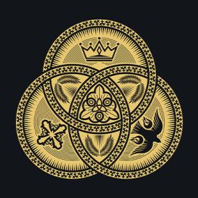 Three interlocking circles with symbols representing the three persons of the Trinity