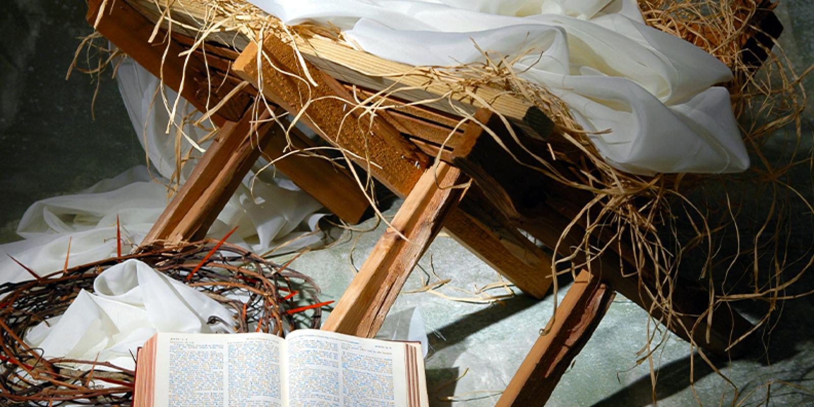 Manger, crown of thorns, and Bible