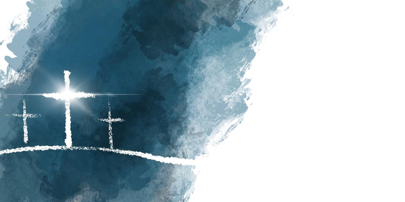 three crosses with blue background