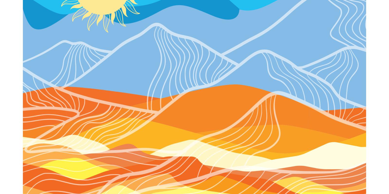 graphic of desert landscape with sun