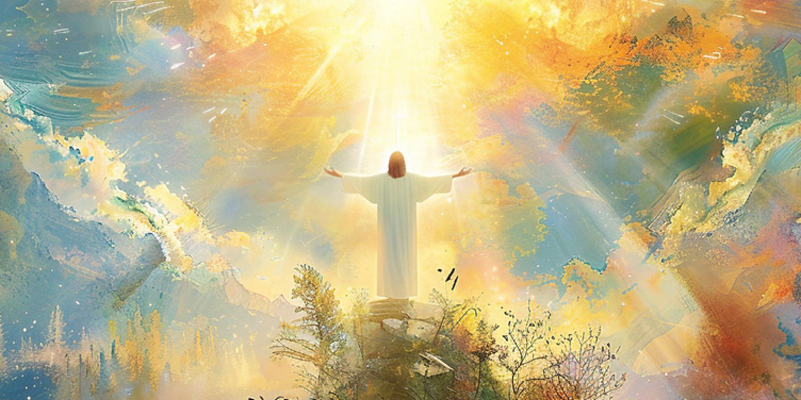 Jesus' arms stretched wide in the sunlight