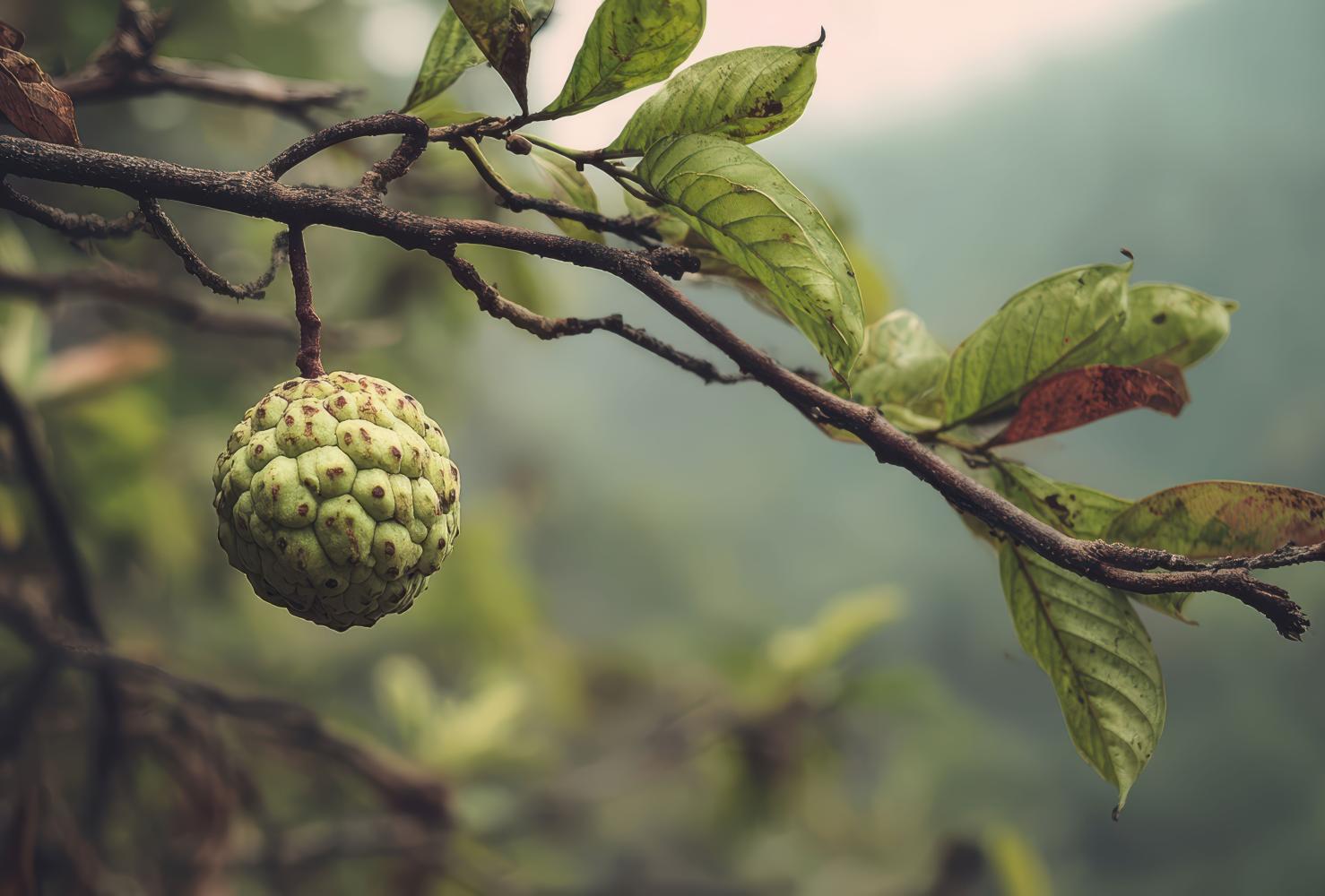 Custard Apple Fruit Hanging from Tree Branch